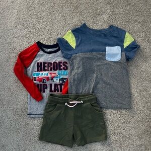 Bundled Kids' Graphic Tee and Color Block Shirt with Shorts